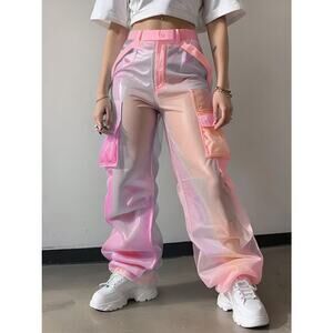 Unisex Sheer Festival Rave Party Club Pastel Neon Rainbow Pants XL